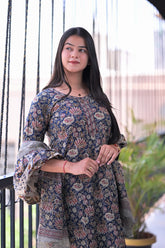 Arihantam Indigo Bloom Hand-Block Printed Cotton Suit Set With Dupatta